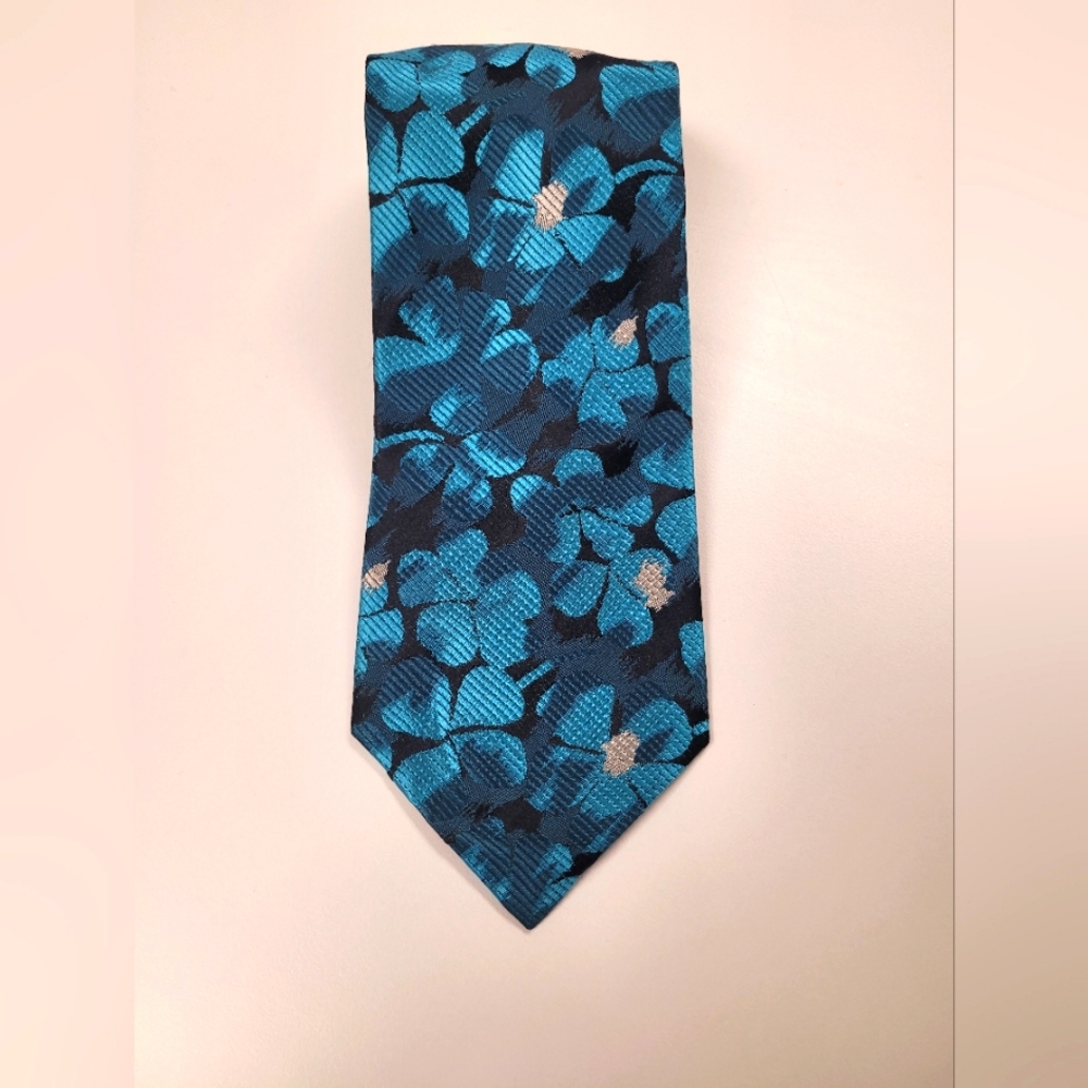 LUCIANO GATTI Elite Floral Teal Tie Silk Italy